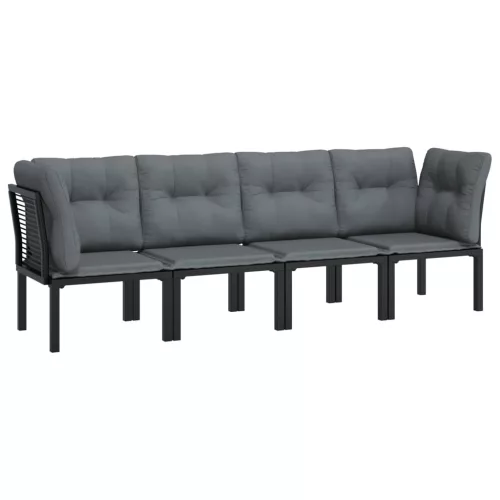  4 részes fekete és szürke polyrattan kerti ülőgarnitúra