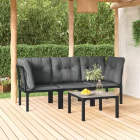    4 részes fekete és szürke polyrattan kerti ülőgarnitúra