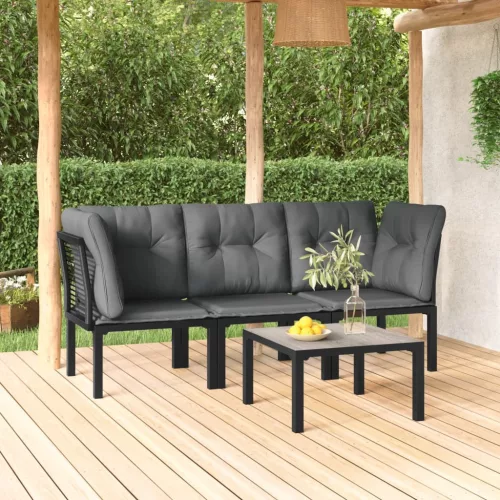  4 részes fekete és szürke polyrattan kerti ülőgarnitúra