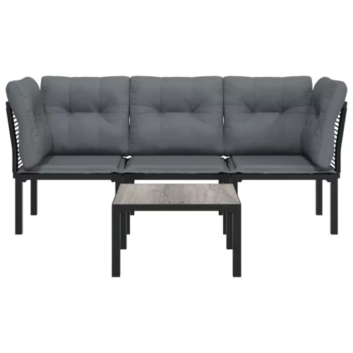  4 részes fekete és szürke polyrattan kerti ülőgarnitúra