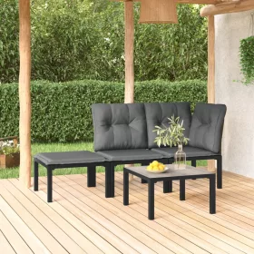    4 részes fekete és szürke polyrattan kerti ülőgarnitúra