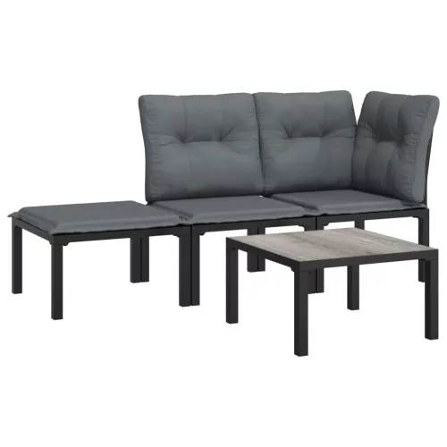  4 részes fekete és szürke polyrattan kerti ülőgarnitúra