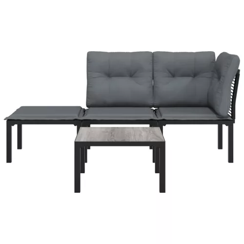  4 részes fekete és szürke polyrattan kerti ülőgarnitúra