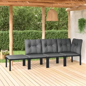    4 részes fekete és szürke polyrattan kerti ülőgarnitúra