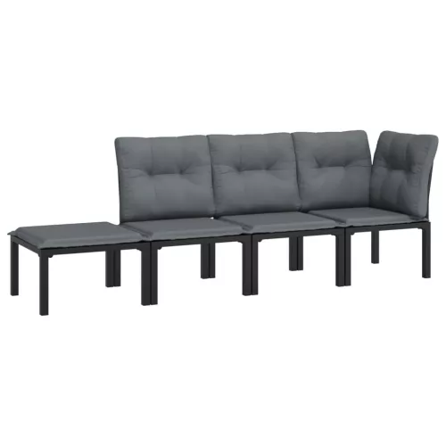 4 részes fekete és szürke polyrattan kerti ülőgarnitúra