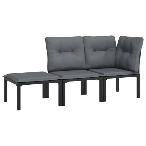  3 részes fekete szürke polyrattan kerti ülőgarnitúra