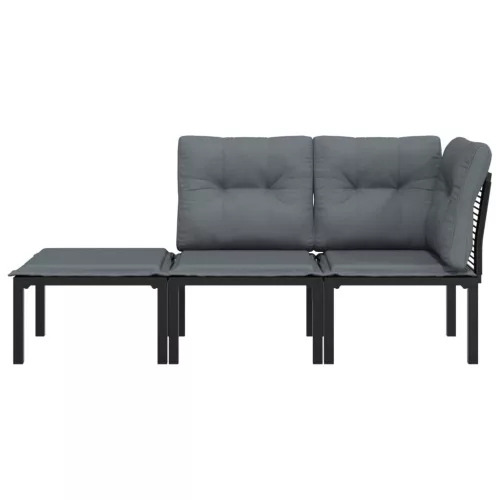  3 részes fekete szürke polyrattan kerti ülőgarnitúra