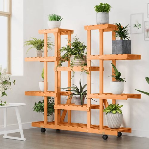  tömör fenyőfa virágtartó állvány kerekekkel 110 x 25 x 115 cm