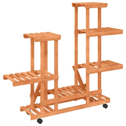  tömör fenyőfa virágtartó állvány kerekekkel 95 x 25 x 101 cm