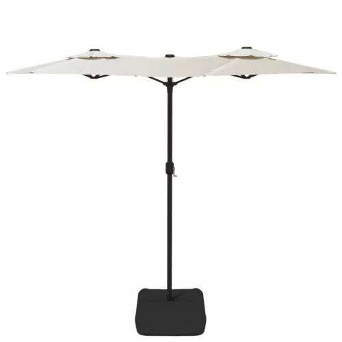  homokfehér dupla tetős napernyő LED-ekkel 316x145 cm