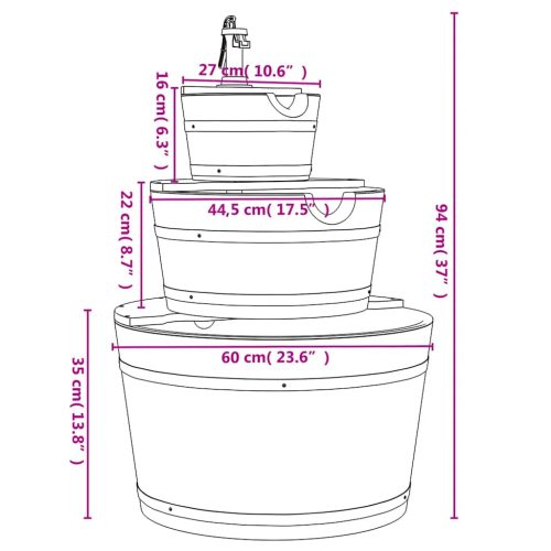 tömör fenyőfa szökőkút szivattyúval 60 x 60 x 94 cm