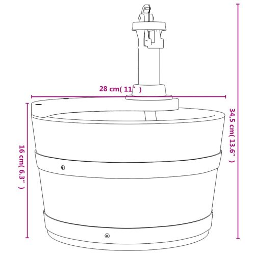  tömör fenyőfa szökőkút szivattyúval 28 x 28 x 34,5 cm