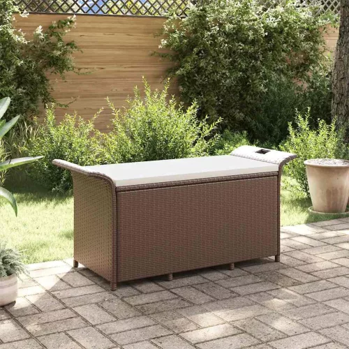  barna polyrattan kerti pad párnával 116 x 46 x 57 cm