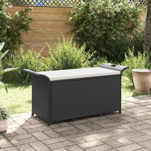  fekete polyrattan kerti pad párnával 116 x 46 x 57 cm