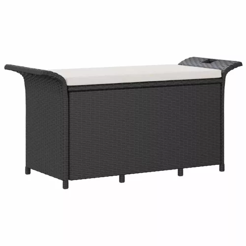  fekete polyrattan kerti pad párnával 116 x 46 x 57 cm