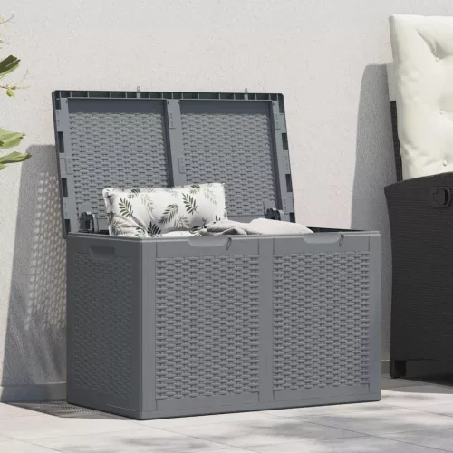  szürke PP rattan kerti tárolóláda 180 L