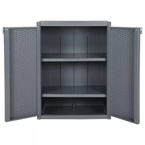  szürke PP rattan kerti tárolószekrény 65 x 45 x 88 cm