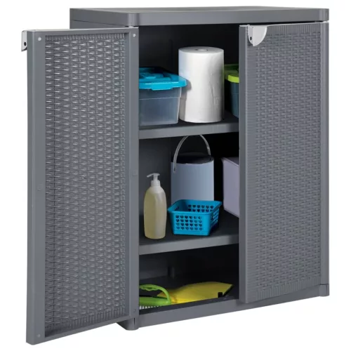  szürke PP rattan kerti tárolószekrény 65 x 45 x 88 cm