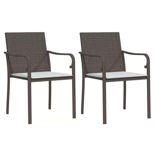  2 db barna polyrattan kerti szék párnával 56 x 59 x 84 cm