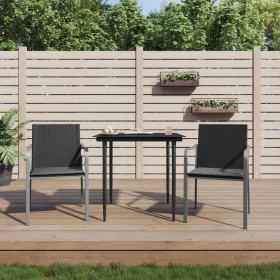   2 db fekete polyrattan kerti szék párnával 56 x 59 x 84 cm