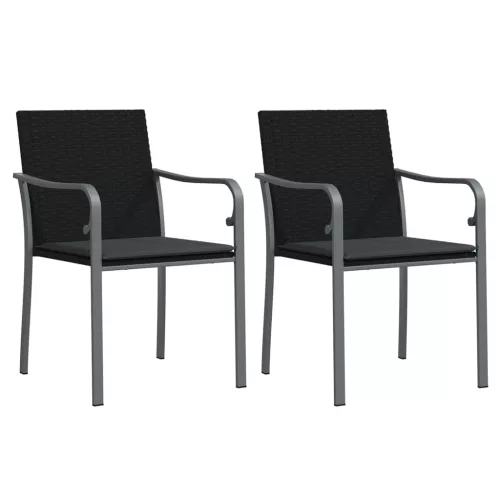  2 db fekete polyrattan kerti szék párnával 56 x 59 x 84 cm