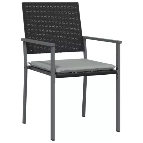  2 db fekete polyrattan kerti szék párnával 56 x 62,5 x 89 cm
