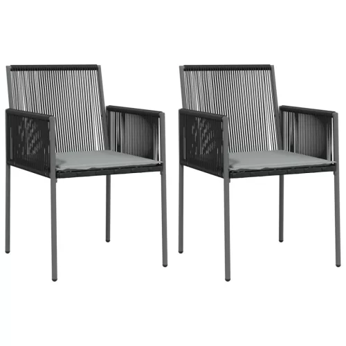  2 db fekete polyrattan kerti szék párnával 54 x 60,5 x 83,5 cm