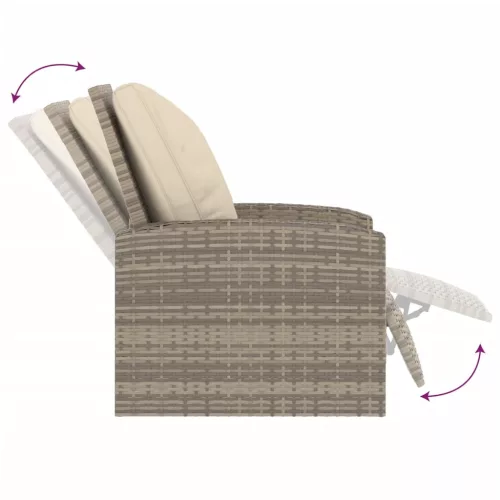  világosbarna polyrattan dönthető kerti szék párnákkal