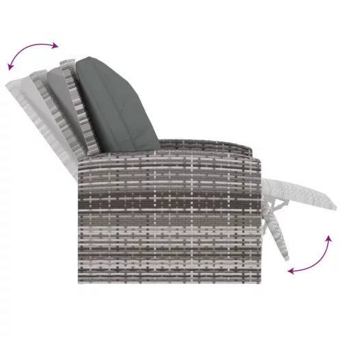  szürke polyrattan dönthető kerti szék párnával