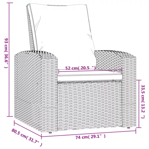  szürke polyrattan dönthető kerti szék párnával