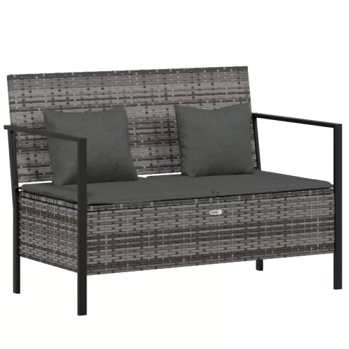  2 személyes szürke polyrattan kerti kanapé párnával