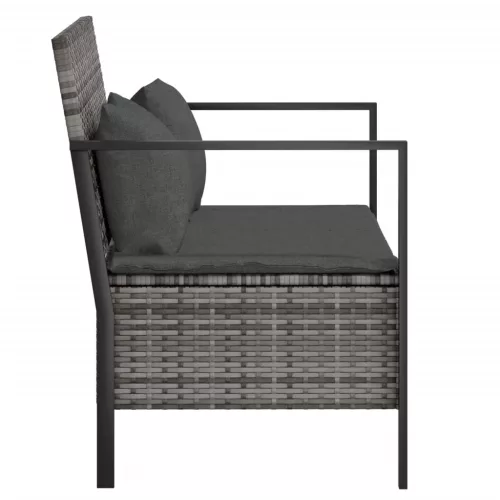 2 személyes szürke polyrattan kerti kanapé párnával