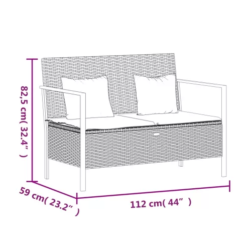  2 személyes szürke polyrattan kerti kanapé párnával