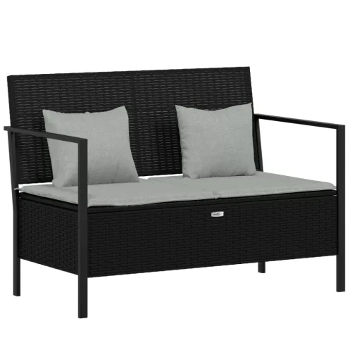  fekete 2 személyes polyrattan kerti pad párnával