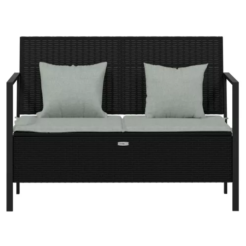  fekete 2 személyes polyrattan kerti pad párnával