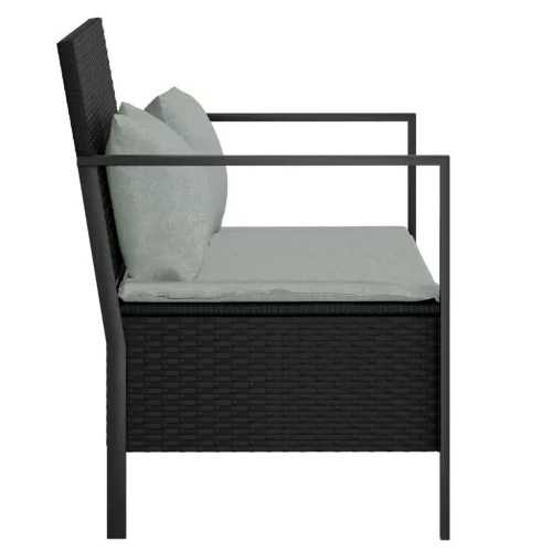  fekete 2 személyes polyrattan kerti pad párnával