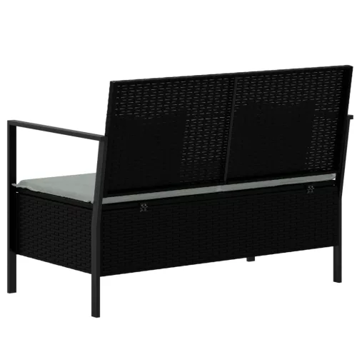  fekete 2 személyes polyrattan kerti pad párnával