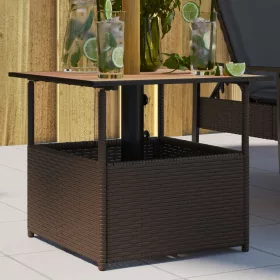    barna polyrattan kerti asztal napernyőlyukkal 55x55x46,5 cm