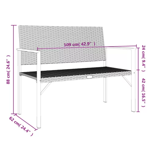  fekete 2-személyes polyrattan kerti pad