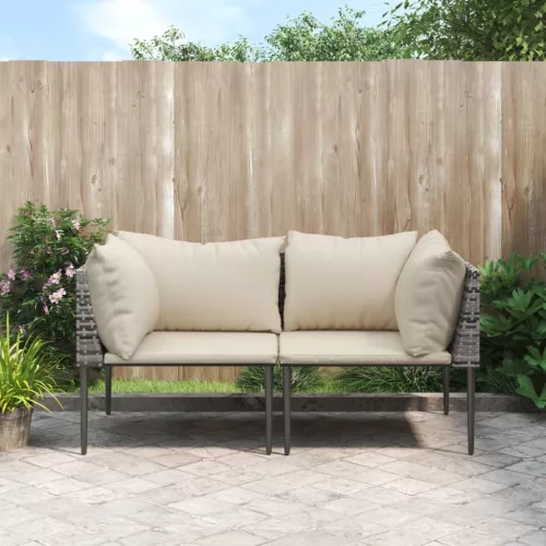  2 db szürke polyrattan kerti sarokkanapé párnával