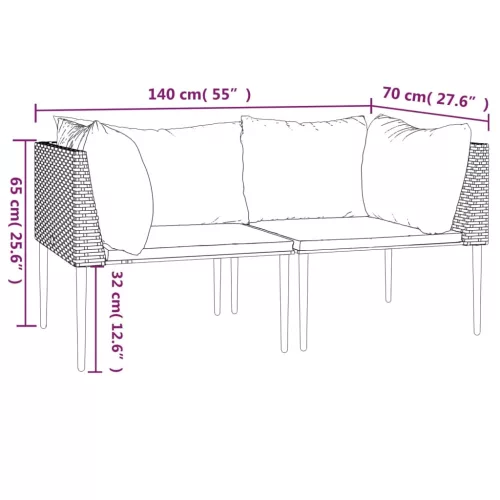  2 db szürke polyrattan kerti sarokkanapé párnával