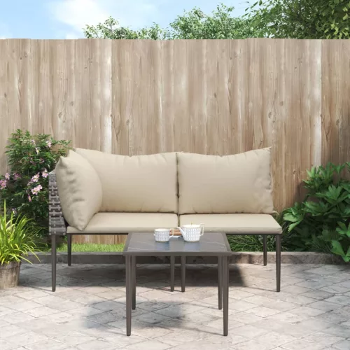  3 részes szürke polyrattan kerti ülőgarnitúra párnákkal