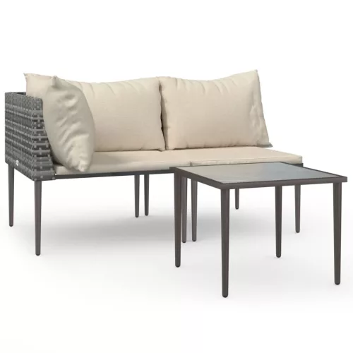  3 részes szürke polyrattan kerti ülőgarnitúra párnákkal