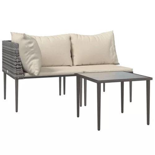  3 részes szürke polyrattan kerti ülőgarnitúra párnákkal
