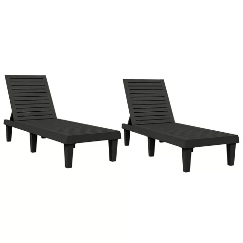  2 db fekete polipropilén napozóágy 155 x 58 x 83 cm