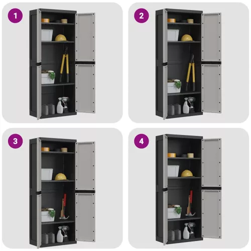  szürke és fekete PP kültéri tárolószekrény 65 x 37 x 165 cm
