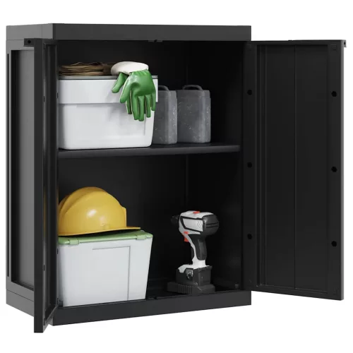  fekete PP kültéri tárolószekrény 65 x 37 x 85 cm