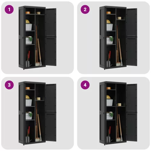  fekete PP kültéri tárolószekrény 65 x 37 x 165 cm