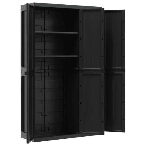  fekete PP kültéri tárolószekrény 97 x 37 x 165 cm