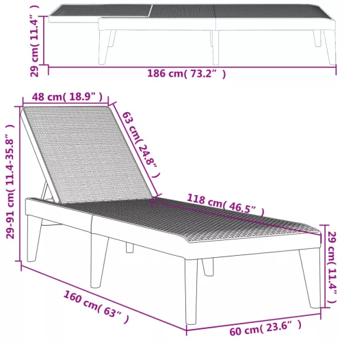  fehér PP napozóágy 186 x 60 x 29 cm